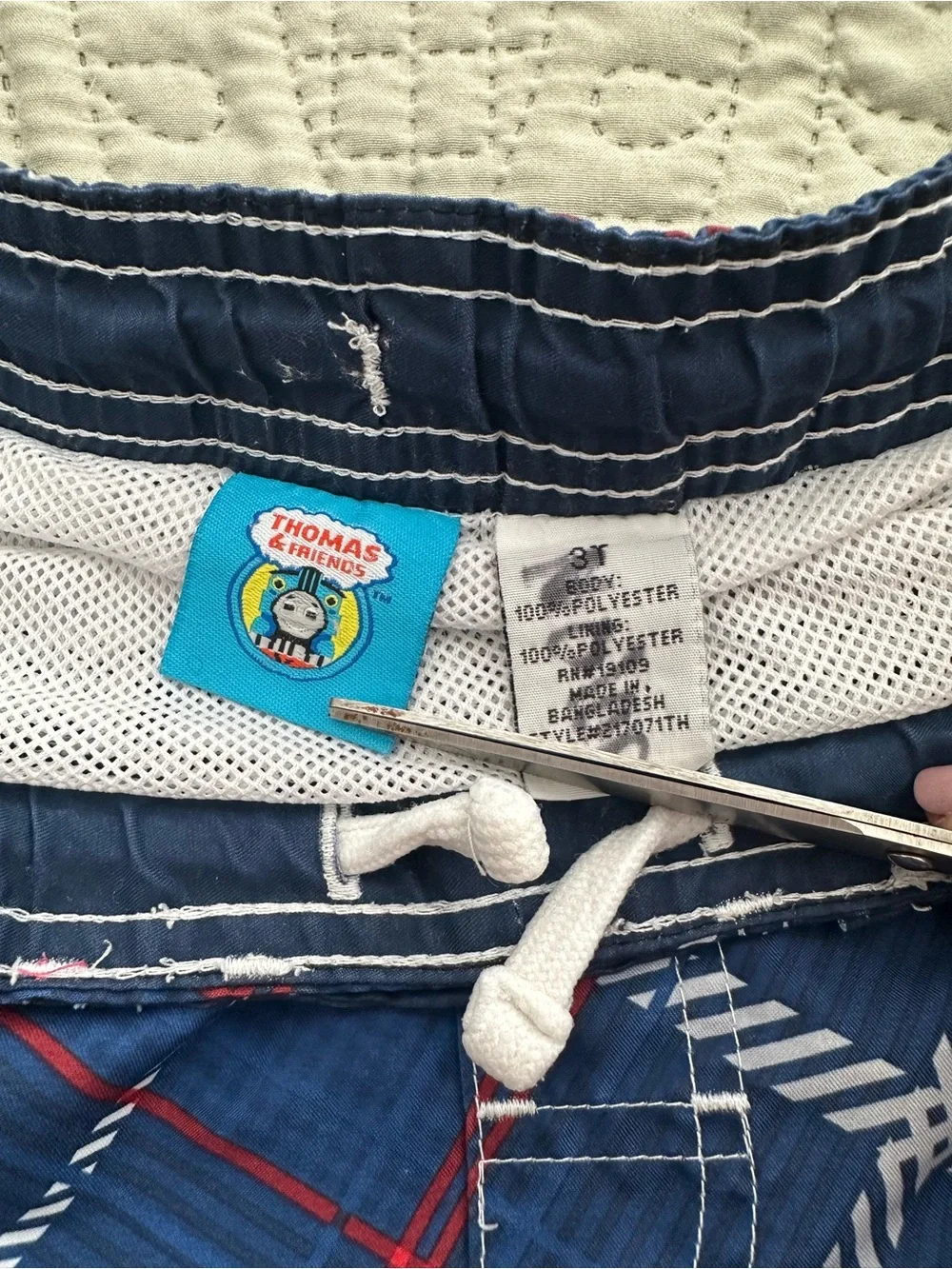 Thomas the Tank Engine Blue Plaid Boys Swim Trunks.  3T